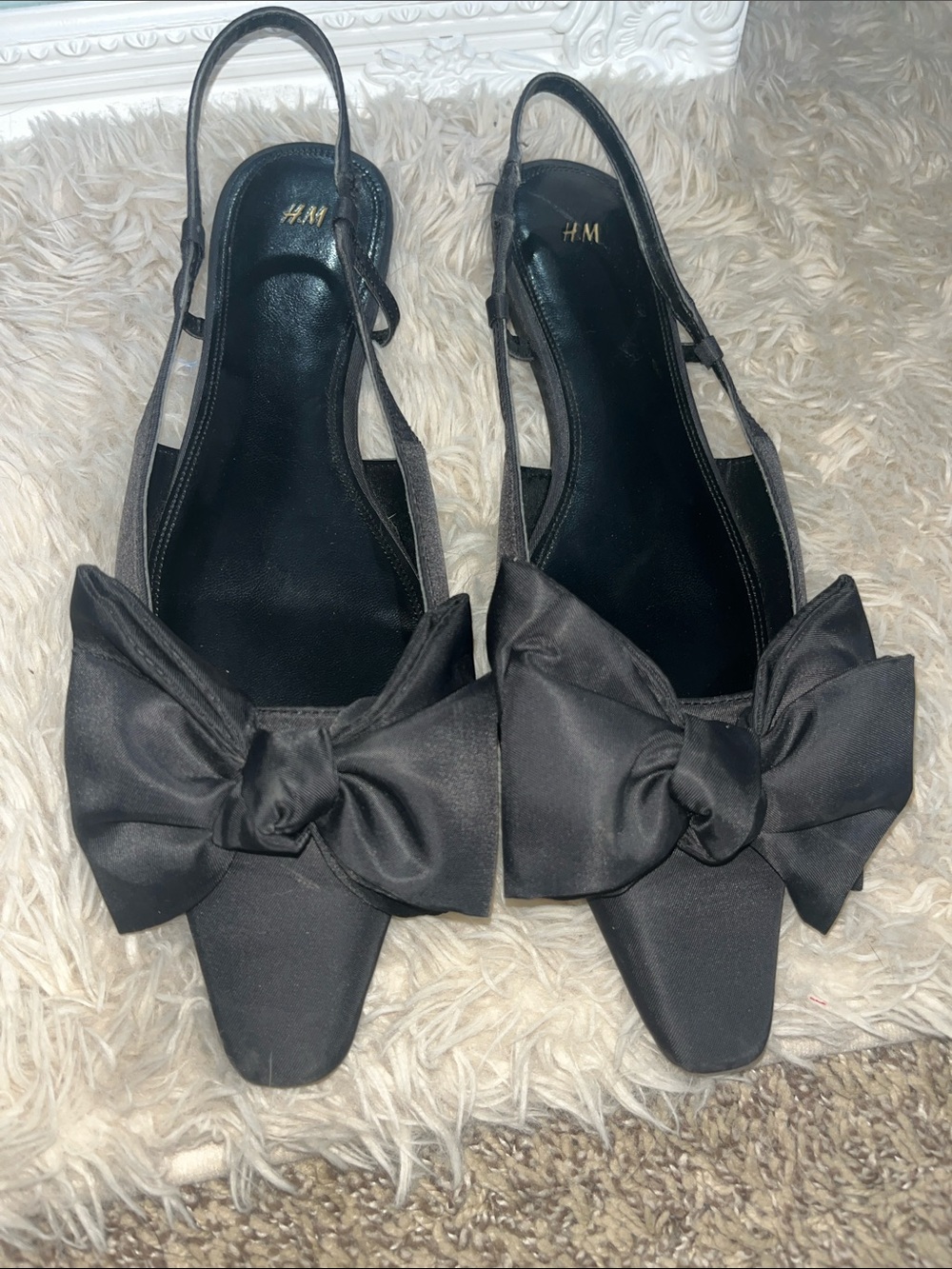 H&M Black Bow Slingback Flats with Square Toe Accent